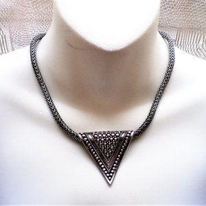 Indonesia Designer Sterling Silver Triangle Pendant Wheat Necklace Chain 101 g.